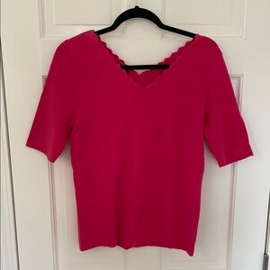 Talbots Pink Scallop V-Neck Top Medium